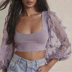 Free People Lilac Sheer Sleeve Blouse